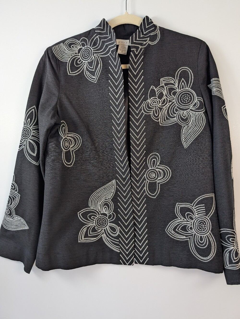 Embroidered Black Floral Open-Front Jacket